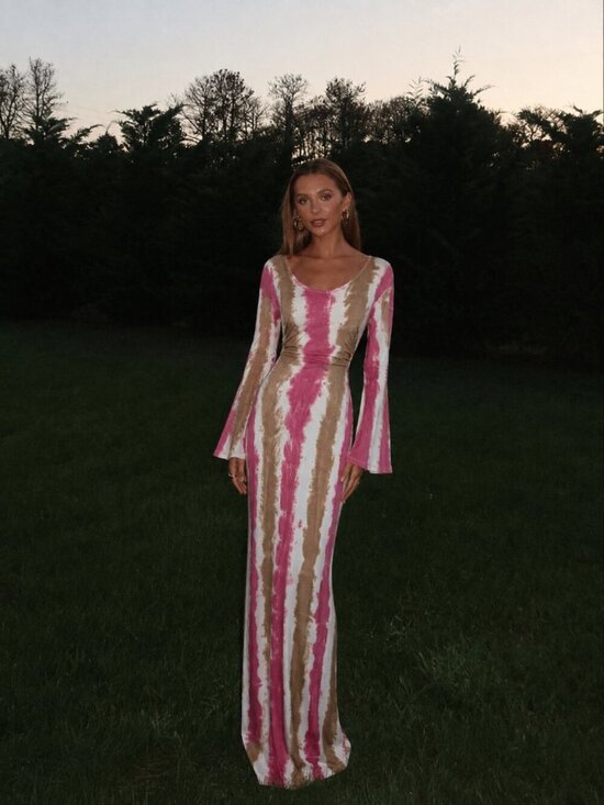 Vintage Dresses & Skirts - Tie Die Maxi Dress Open Back Size Small Long Sleeve Resort